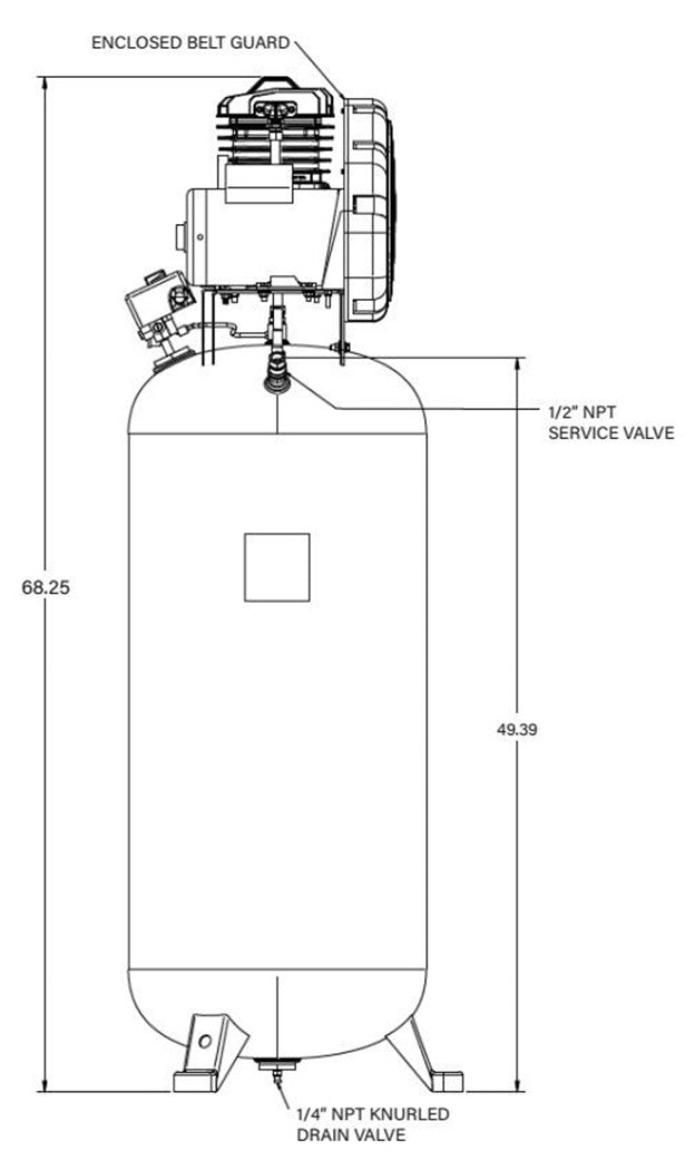ABAC AB3-2160V1 3.5Hp 1 Stage 230V 1PH 60 Gallon Vertical Air Compressor 12.35CFM at 135PSI Max