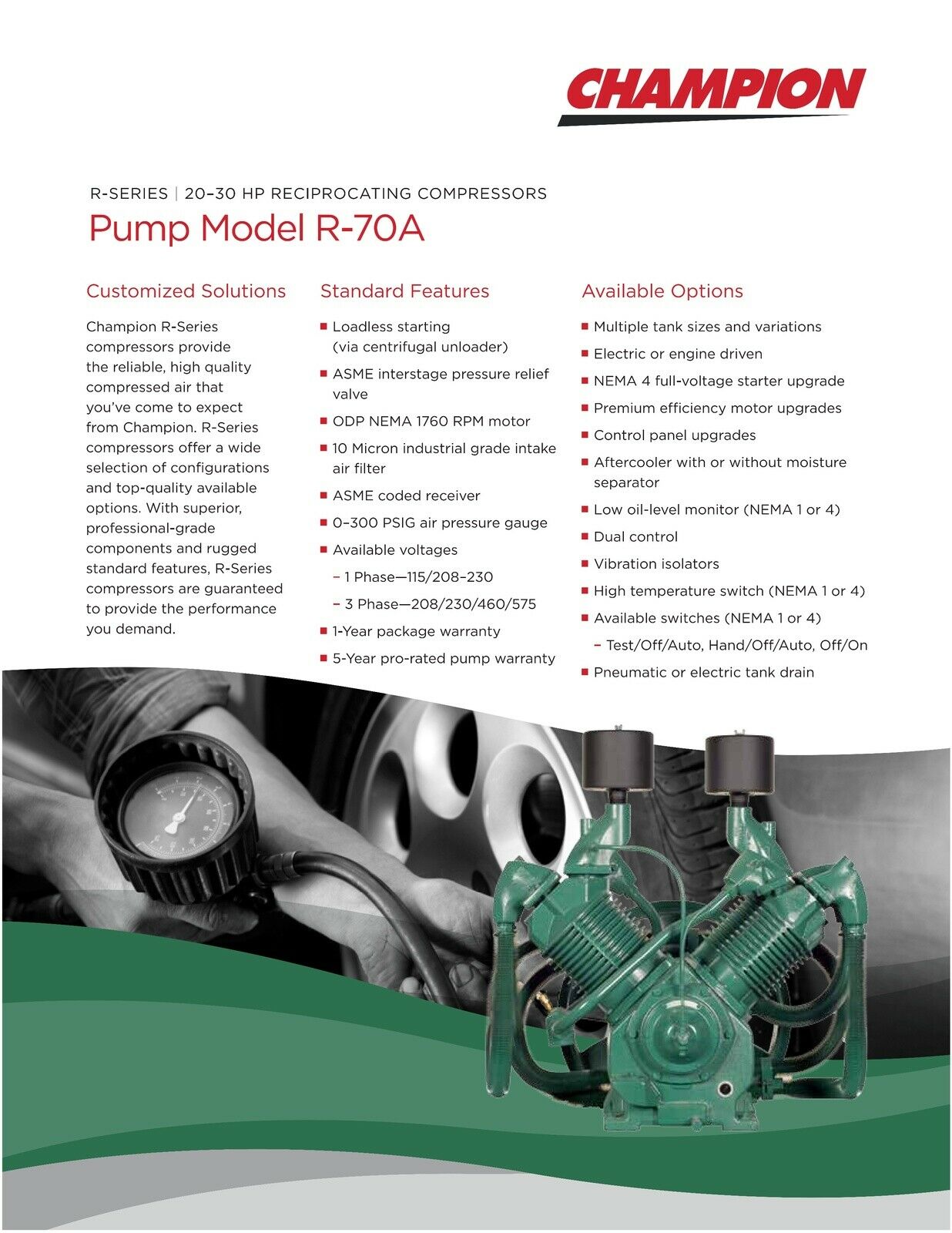 Champion HR25D-24 R-Series 50Hp 240Gal 208/230V 3PH 181CFM Duplex Air Compressor