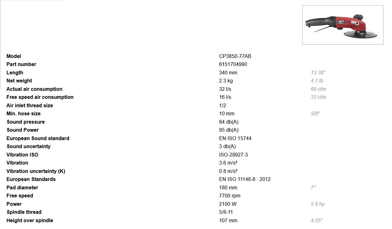 Chicago Pneumatic CP3850-77AB 2100W 2.8Hp 7700RPM 7" Angle Sander (6151704990)
