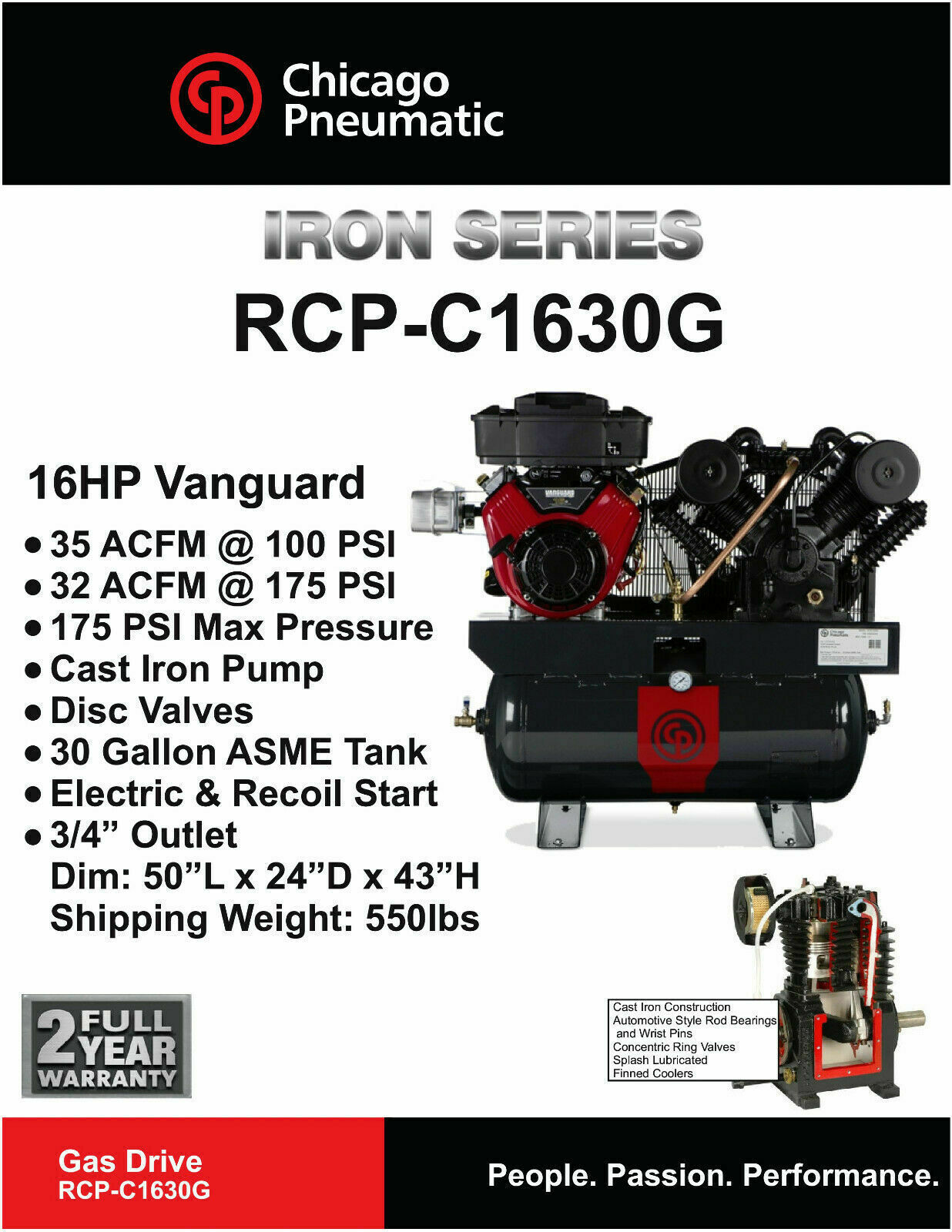 Chicago Pneumatic RCP-C1630G 16Hp 2Stage 35CFM Truck mounted Air Compressor NEW