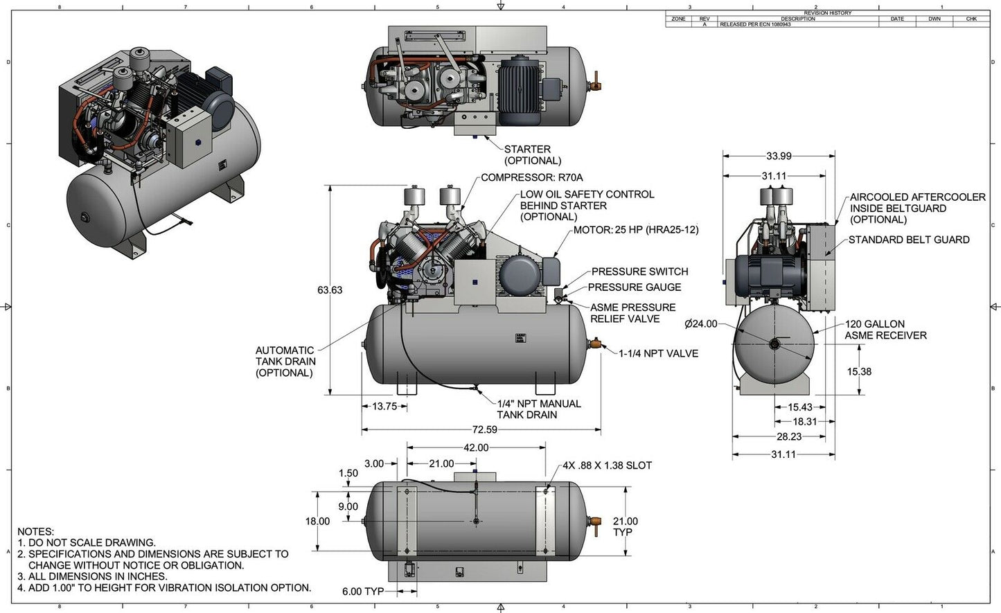 Champion Advantage 25Hp 120Gallon 230V 3PH 90CFM @ 175PSI Air Compressor HR25-12