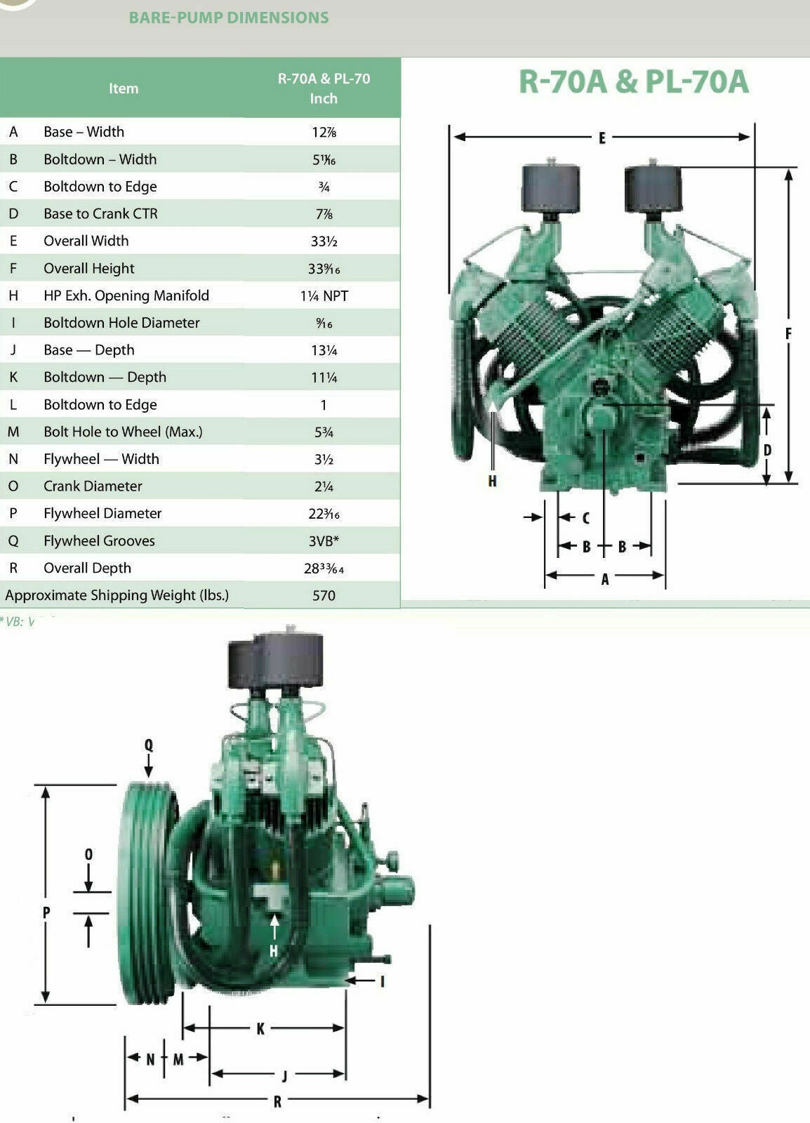 Champion PL70A Replacement Air Compressor Pump 20-30Hp + Head Unloaders CBPPLA11