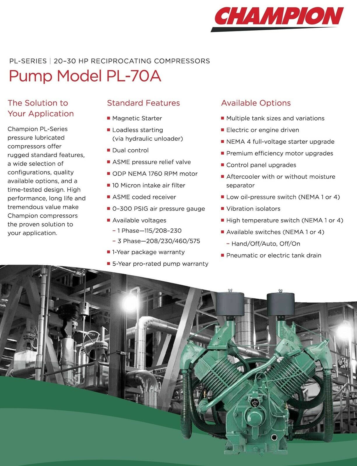 Champion PL70A Replacement Air Compressor Pump 20-30Hp + Head Unloaders CBPPLA11