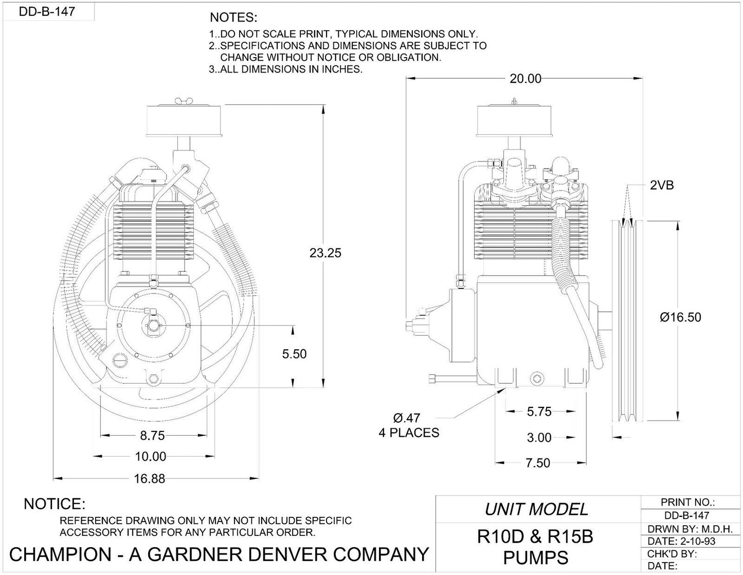 Champion R15B Replacement Air Compressor Pump 3-7.5Hp w/ Head Unloaders CAPRSA03