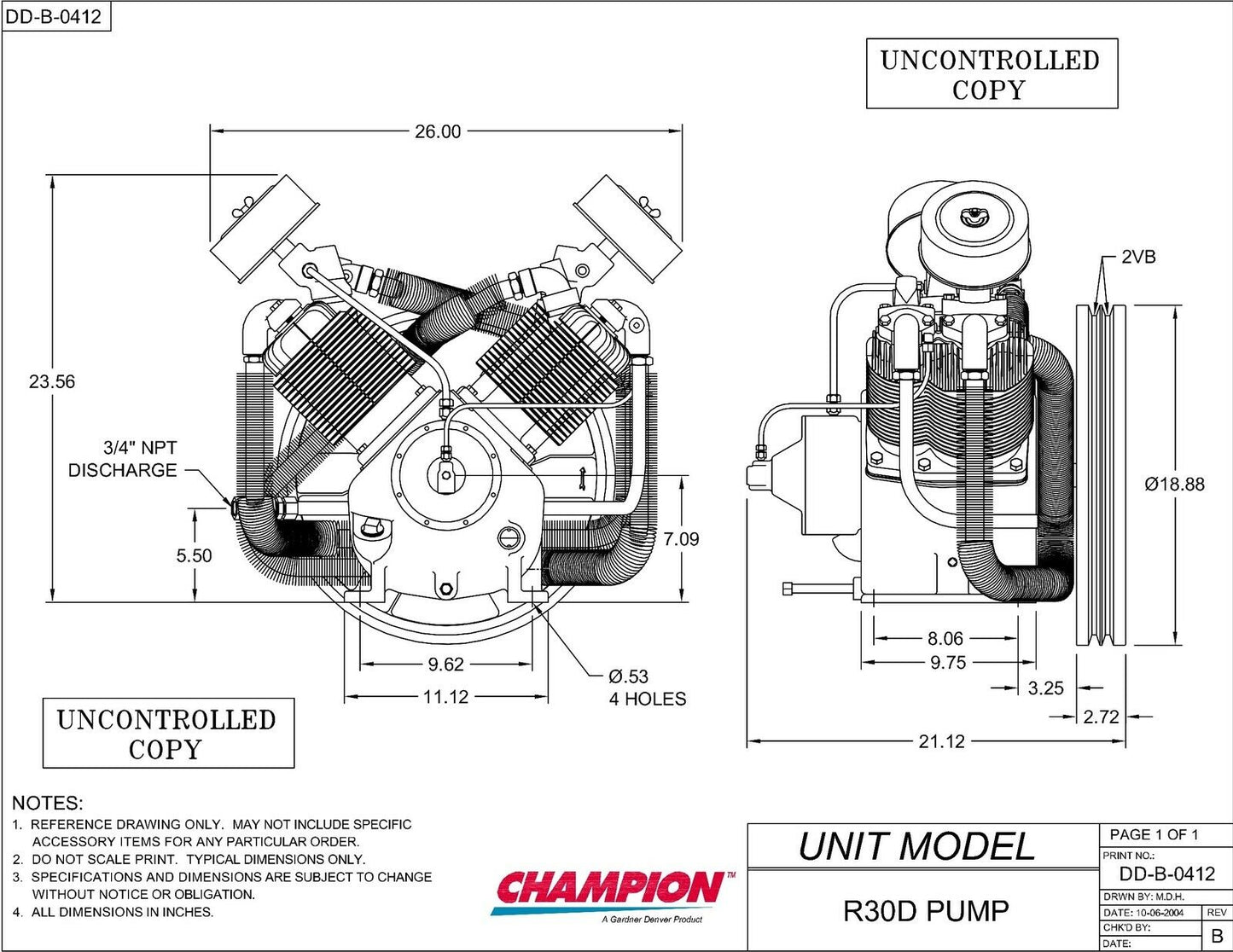 Champion R30B Air Compressor Pump 7.5Hp - 15Hp with Low Oil Monitor NEW CAPRSA23