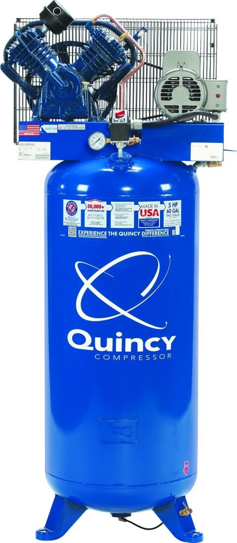 Quincy 2V41C60VC QT-54  5Hp 2 Stage 230V Single Phase 60 Gallon Vertical Splash Lubricated Reciprocating Air Compressor 15.2CFM at 175PSI Max