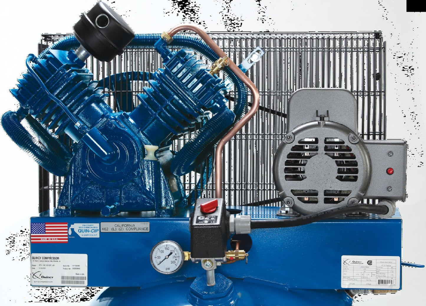 Quincy 2V41C60VC QT-54  5Hp 2 Stage 230V Single Phase 60 Gallon Vertical Splash Lubricated Reciprocating Air Compressor 15.2CFM at 175PSI Max